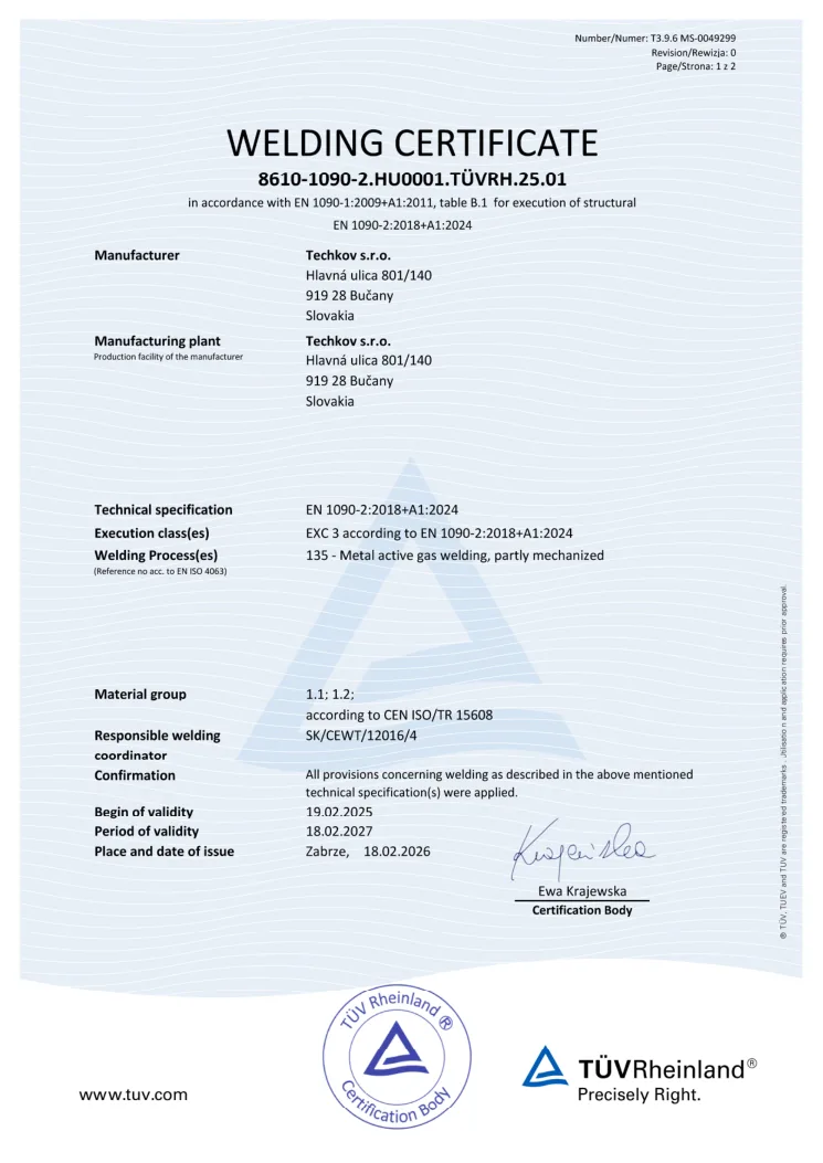 EN 1090-2 – Certifikát zvárania
